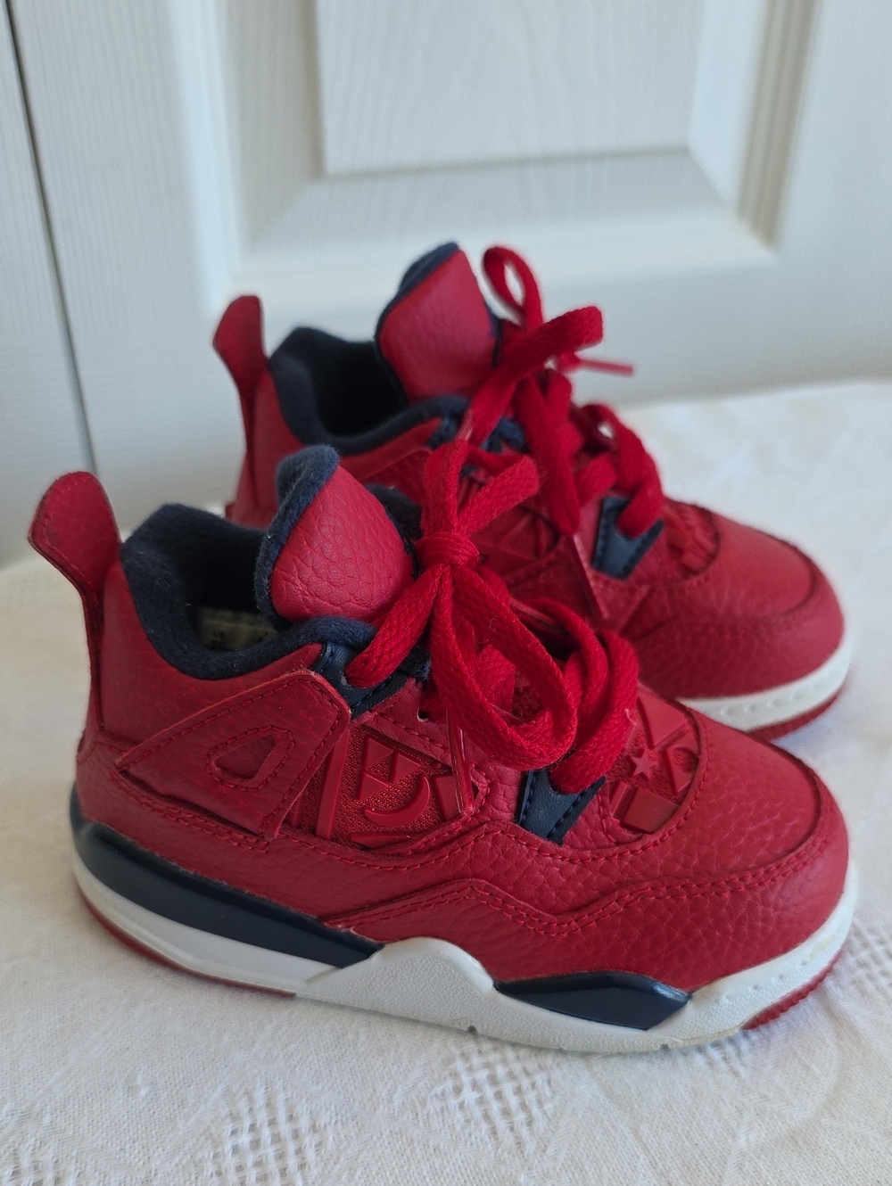 Jordan 4 Retro FIBA Red and Navy Lace-Up Sneakers Toddler Size 6C